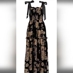 EN SAISON NWT ROWAN FLORAL TIE SHOULDER MAXI DRESS SZ MEDIUM BLACK PURPLE